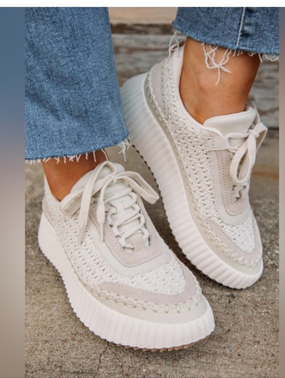 Dolce Vita Cream/White Woven Platform Sneakers
